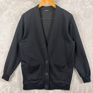 Sisley Womens S Black Snap Front V Neck Jersey Cardigan Sweater Pockets Academia